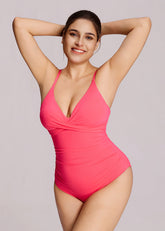 Sculpting Ruched Cross-Front One-Piece Swimsuit