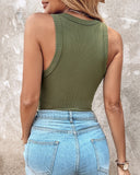 Tank Top with Built in Bra, Round Neck Ribbed Tank Top with Bra Pads