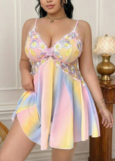 Plus Size Rainbow Ombre Sheer Babydoll Nightgown
