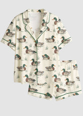 Women’s 2-Piece Mallard Duck Print Pajama Set with Short & Long Sleeve Options