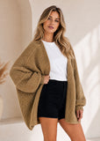 Oversized Open-Front Lantern Sleeve Knit Cardigan