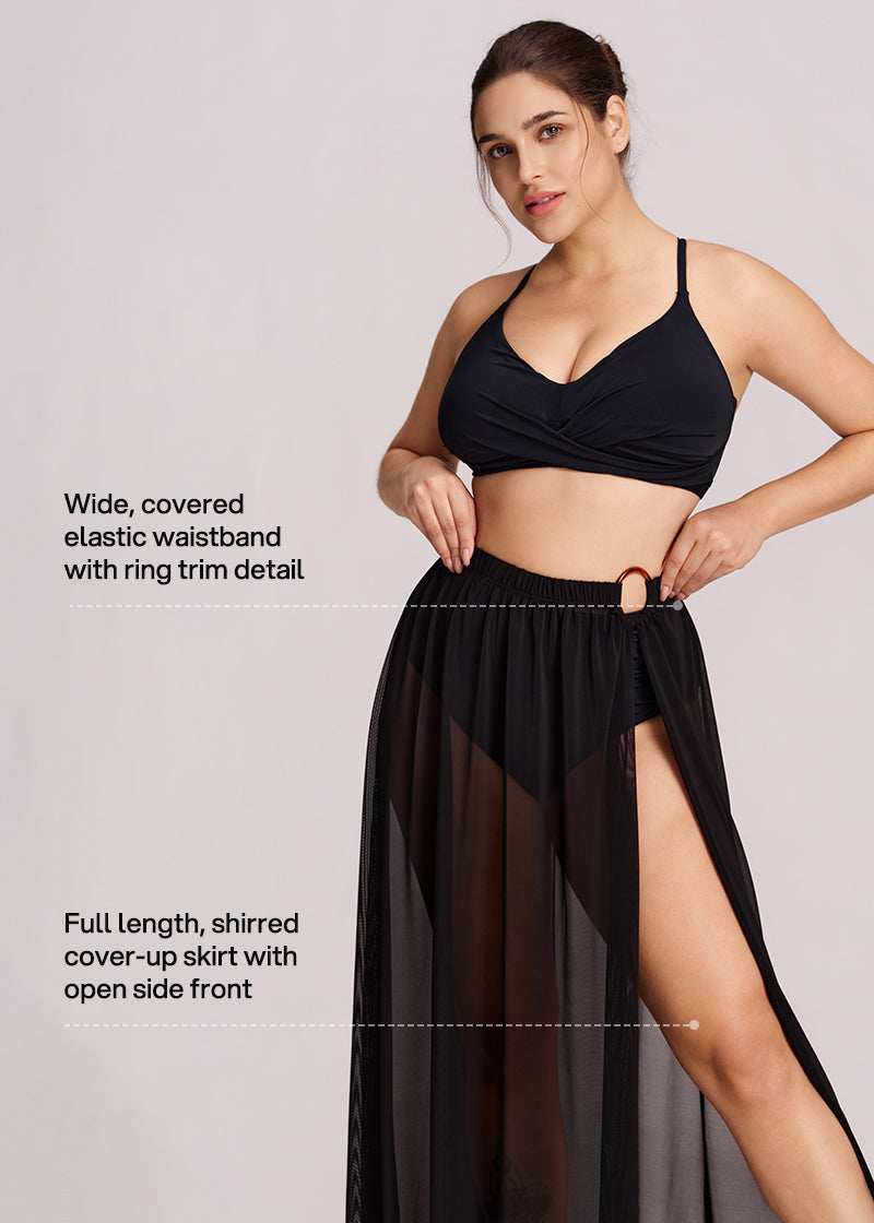 Ringy Sheer Slit Cover-Up Skirt