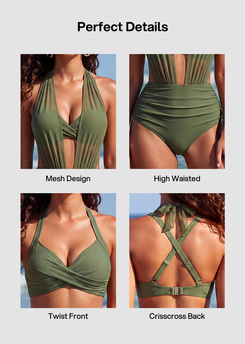 High-Waisted Sculpting Mesh Bikini Set