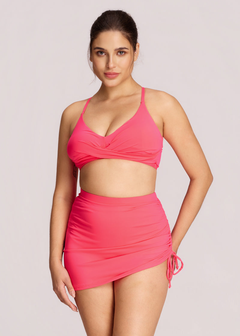 Drawstring Ruched Side-tie Swim Skirt