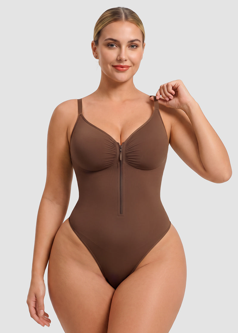 Zip-Front Tummy Control Shapewear Bodysuit