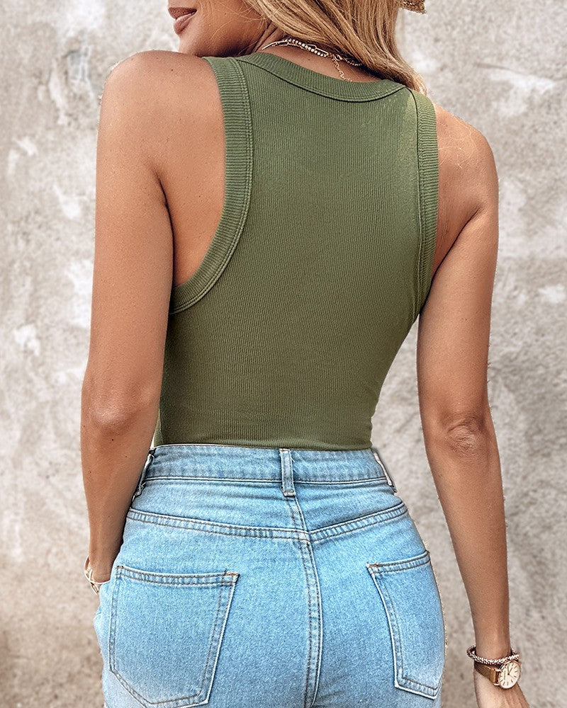 Tank Top with Built in Bra, Round Neck Ribbed Tank Top with Bra Pads