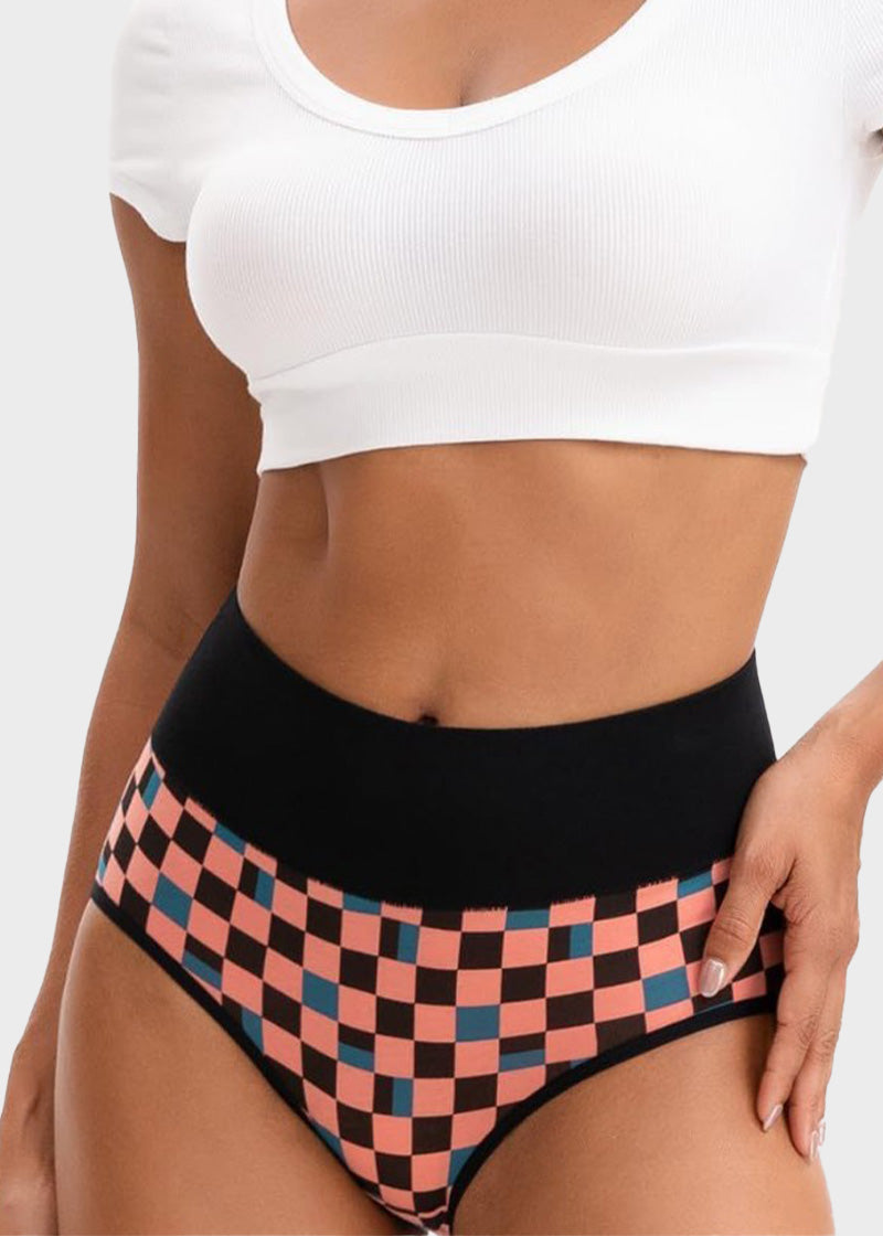 High-Waisted Checkerboard Cotton Briefs (5-Pack)