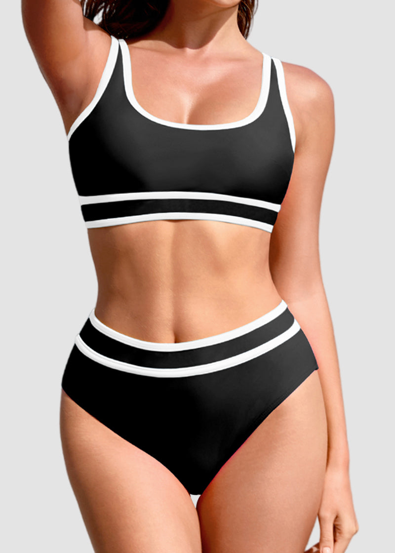 Sporty Color Block High Waist Bikini Set