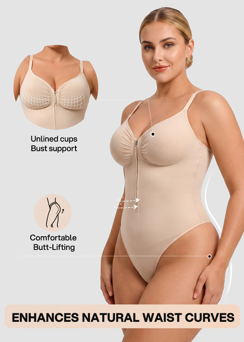 Zip-Front Tummy Control Shapewear Bodysuit