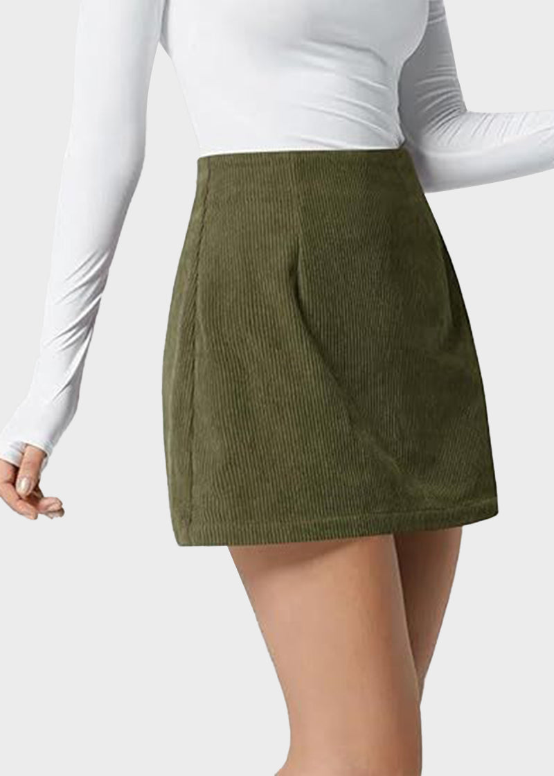 High Waist Corduroy Mini Skirt with Built-in Safety Shorts