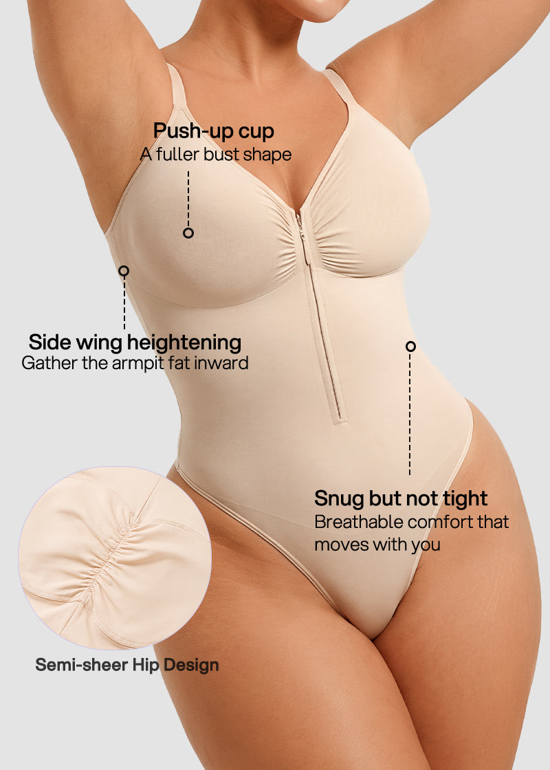 Zip-Front Tummy Control Shapewear Bodysuit