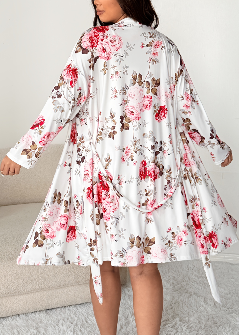 Comfy Vintage Floral Print 2-Piece Pajama Set – Robe & Dress