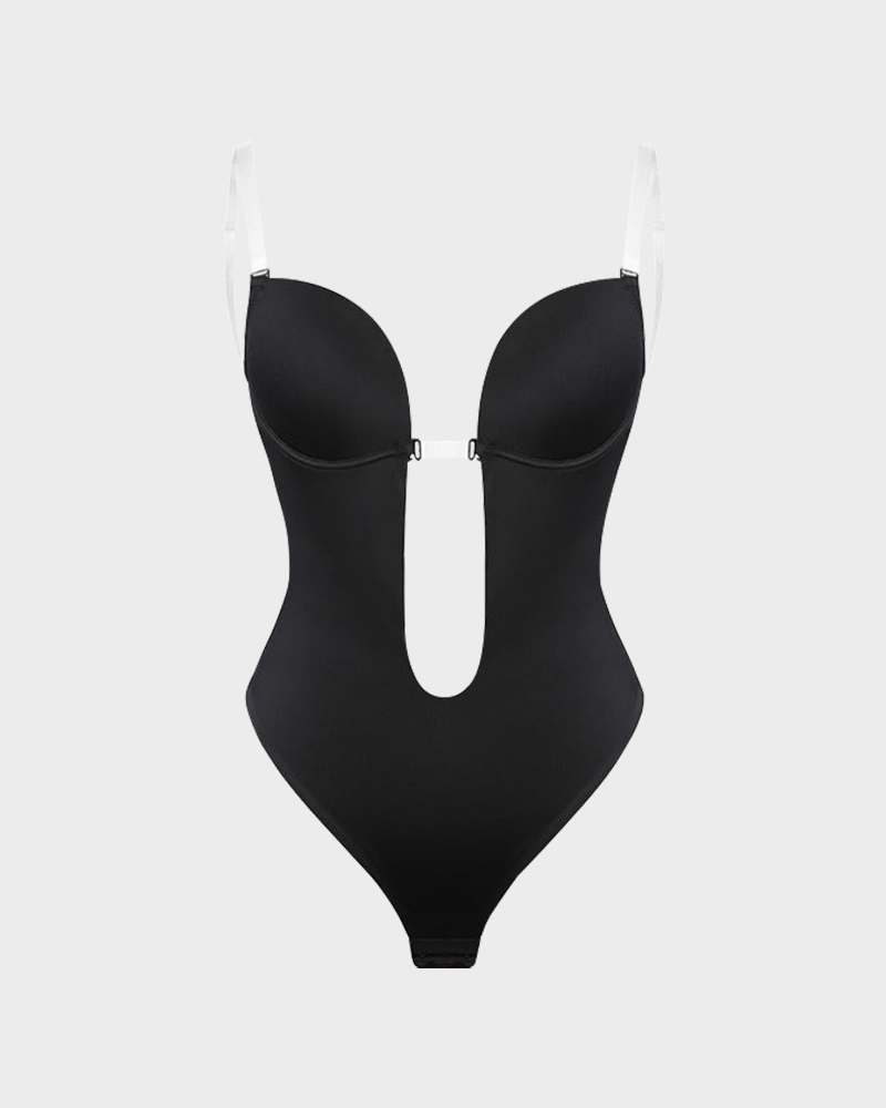 Backless Strapless U Plunge Thong Bodysuit