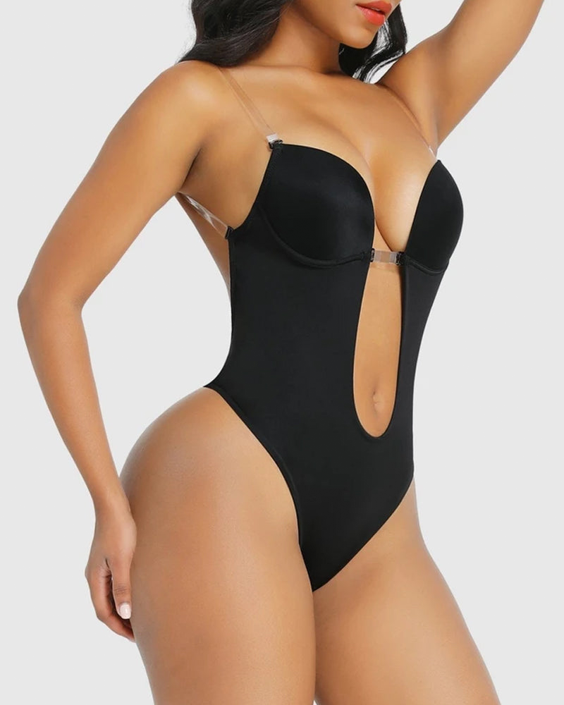 Backless Strapless U Plunge Thong Bodysuit