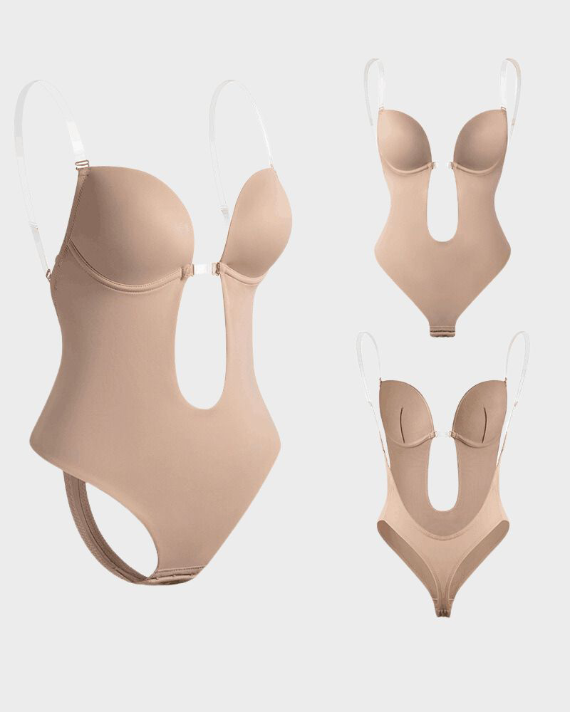 Backless Strapless U Plunge Thong Bodysuit