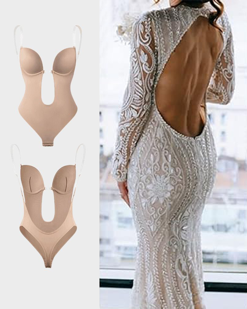 Backless Strapless U Plunge Thong Bodysuit