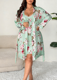Comfy Vintage Floral Print 2-Piece Pajama Set – Robe & Dress
