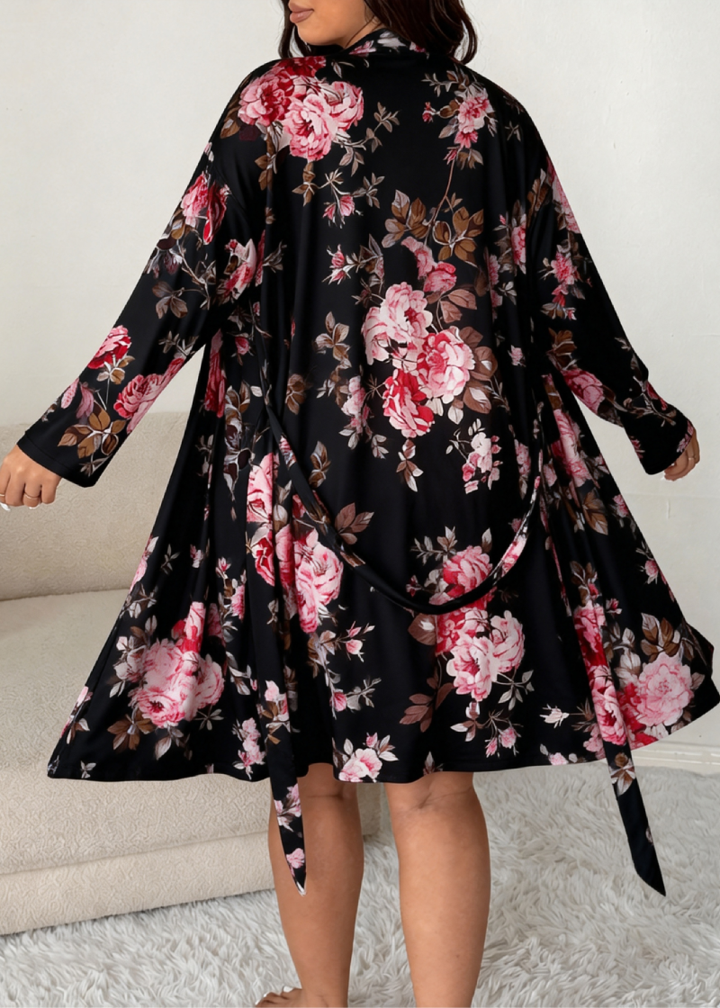 Comfy Vintage Floral Print 2-Piece Pajama Set – Robe & Dress