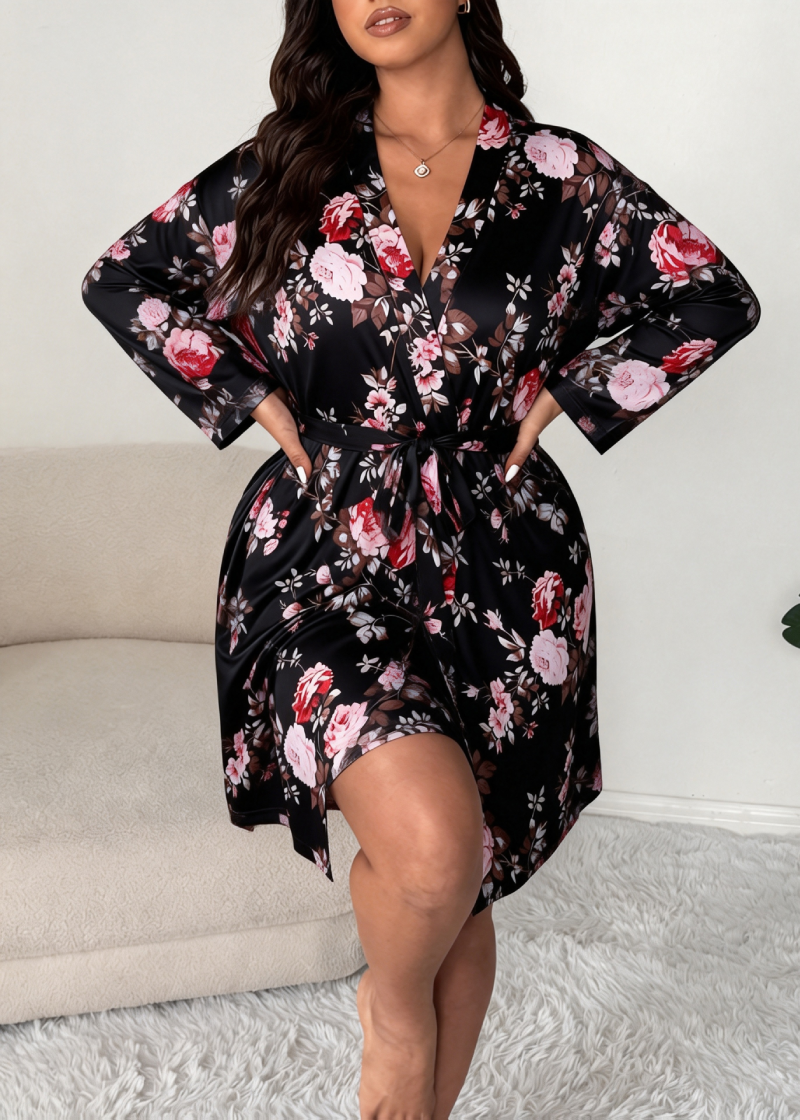 Comfy Vintage Floral Print 2-Piece Pajama Set – Robe & Dress
