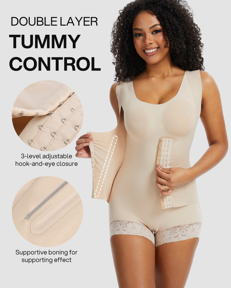 PowerMesh Double-Layer Tummy Control Bodysuit Shapewear