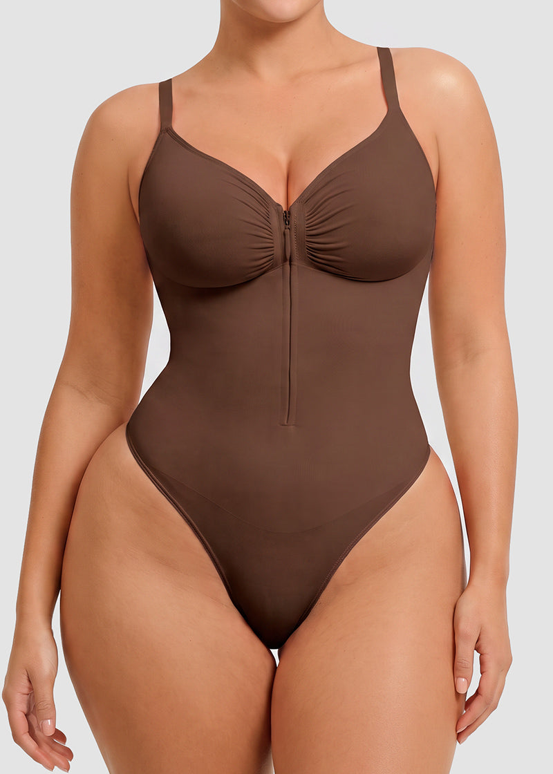 Zip-Front Tummy Control Shapewear Bodysuit